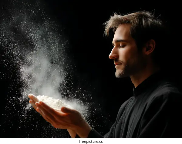 Flour Dusting by a Person in Profile