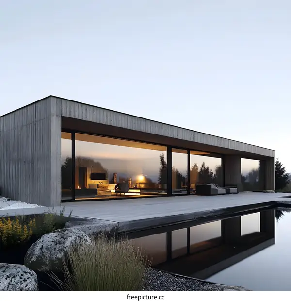 Modern Concrete House with Infinity Pool and Large Windows