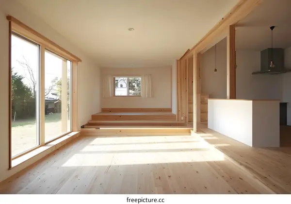 Minimalist Japanese Home Interior Design with Wooden Beams and Natural Light