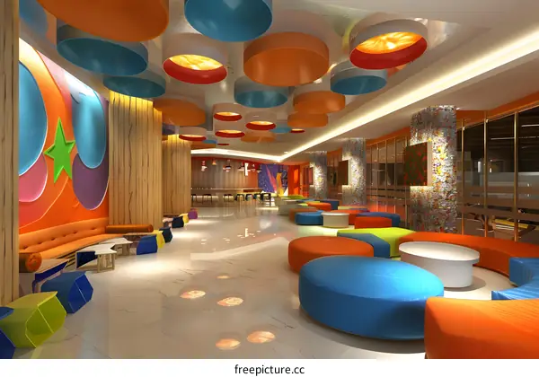 Colorful Interior Design With Round Seating And Bright Colors