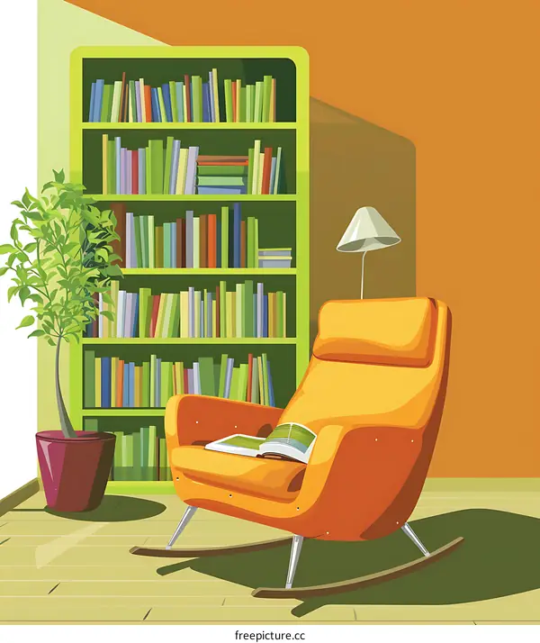 Cozy Reading Nook with Rocking Chair and Bookshelf