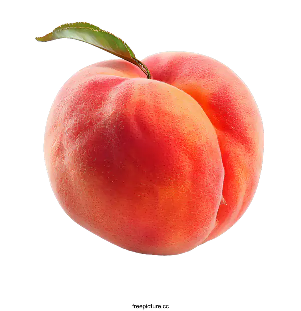 [Transparent Background PNG]Ripe Peach with Leaf