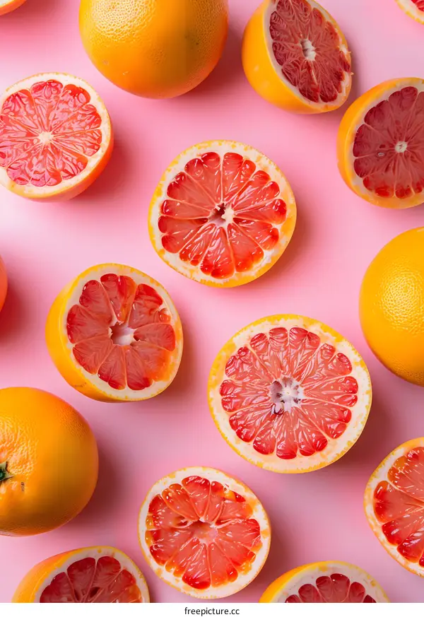 Pink Background with Fresh Grapefruit