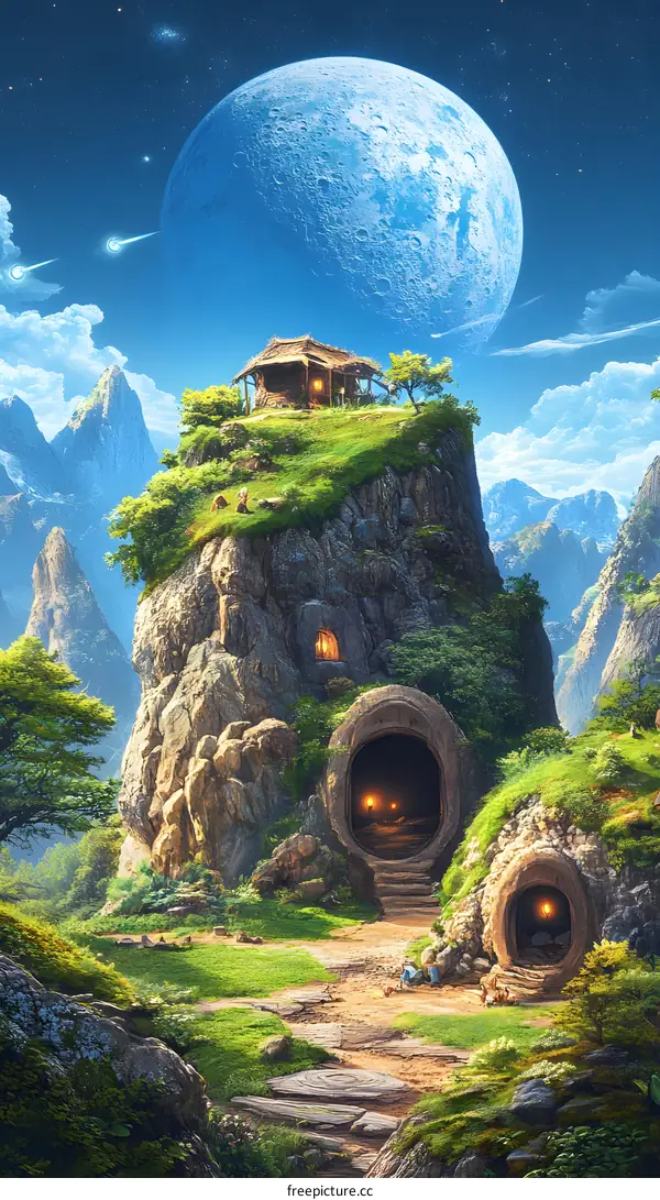 Fantasy Landscape with a House on a Mountaintop