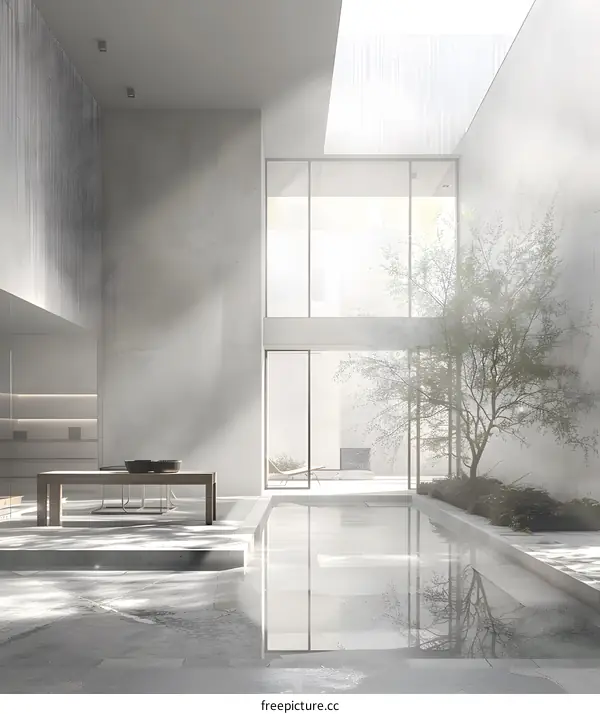 Minimalist Interior Design with Concrete Walls and a Pool