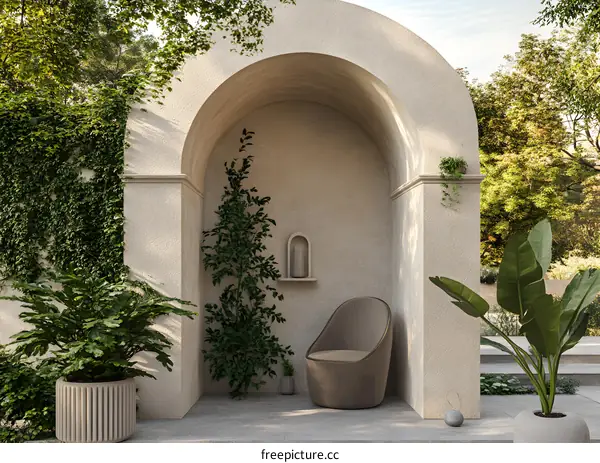 Modern Minimalist Garden Design with Arched Niche