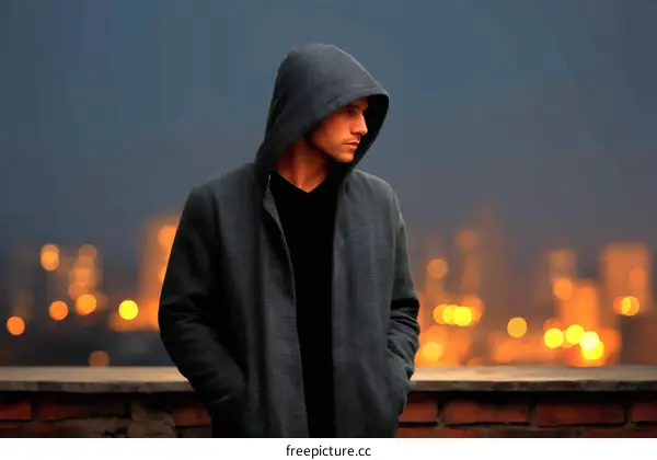 Mysterious Figure in a Hoodie at Night