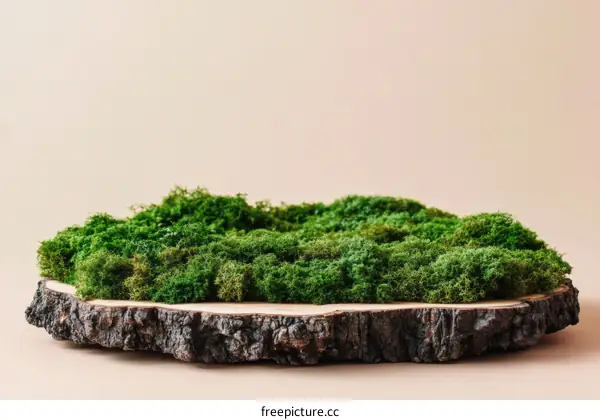 Decorative Moss Display on Wooden Slice