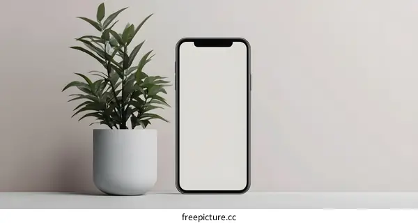 Minimalist  Smartphone  Mockup with Green Plant