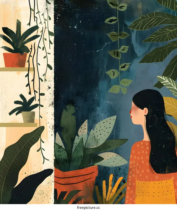 Woman Standing Among Plants in a Room