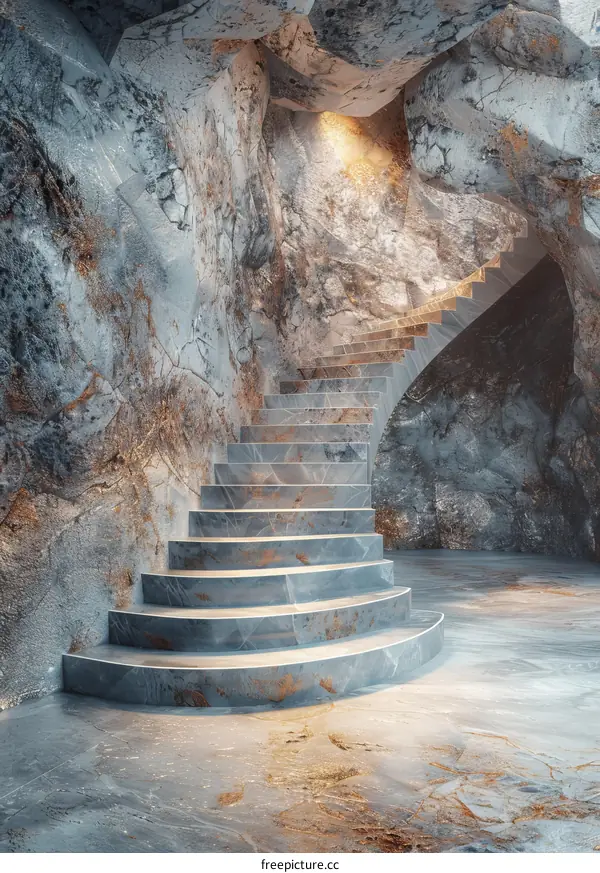 Marble Staircase in Modern Cave-Like Interior