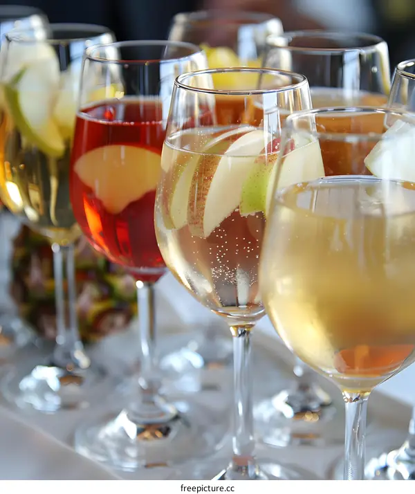 Close Up of Wine Glasses with Apple Slices