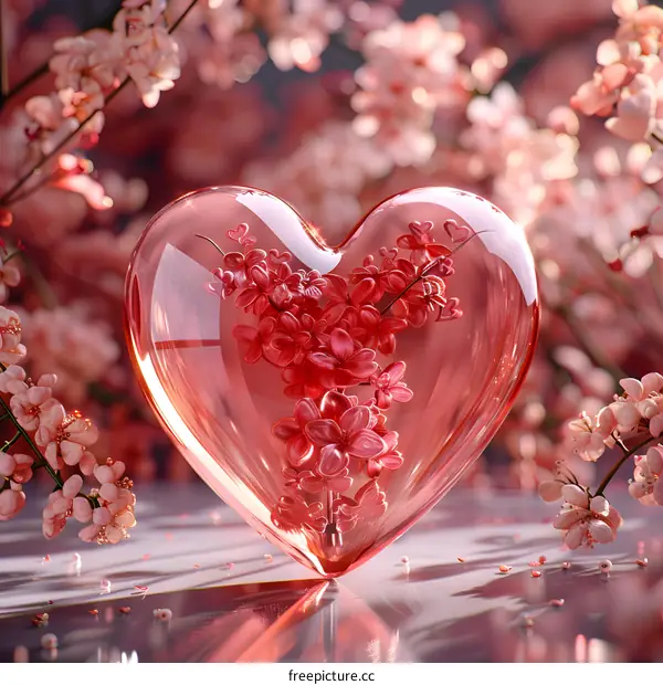 A transparent heart filled with cherry blossoms