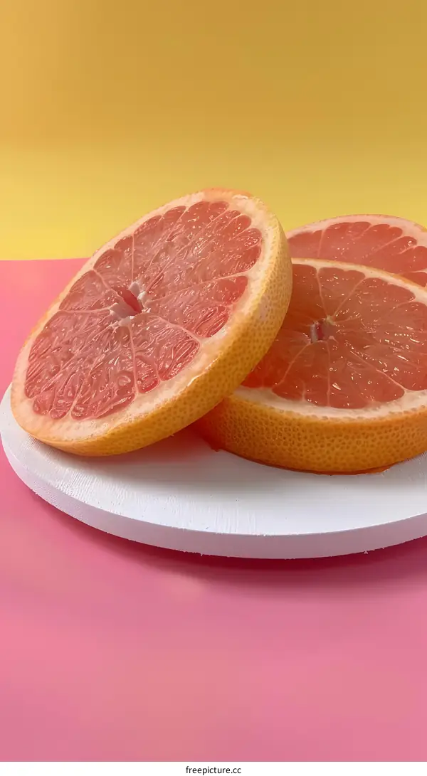 Pink and Yellow Background with Sliced Grapefruit