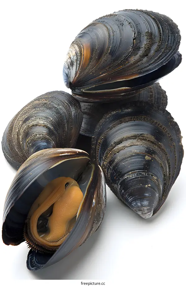 Fresh Raw Mussels on a White Background