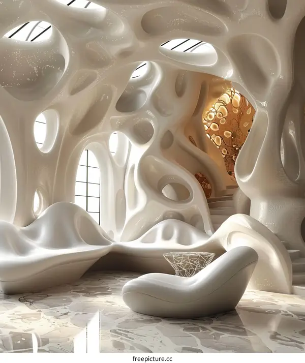 Futuristic interior design with parametric organic architecture