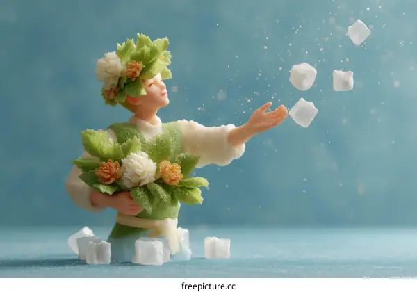 Sugar Sprite Throwing Sugar Cubes in a Floral Crown