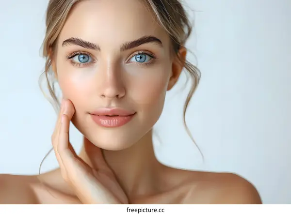 portrait of a beautiful blonde woman with blue eyes