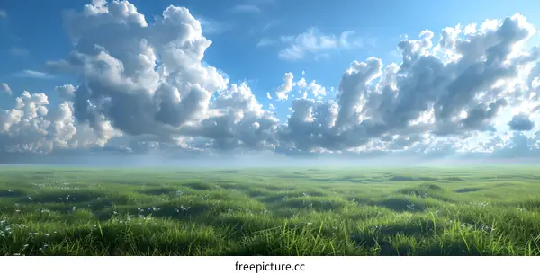 A wide green prairie and sky
