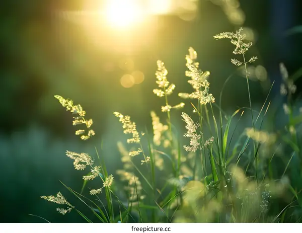 Close Up of Green Grass Blades in the Sunlight