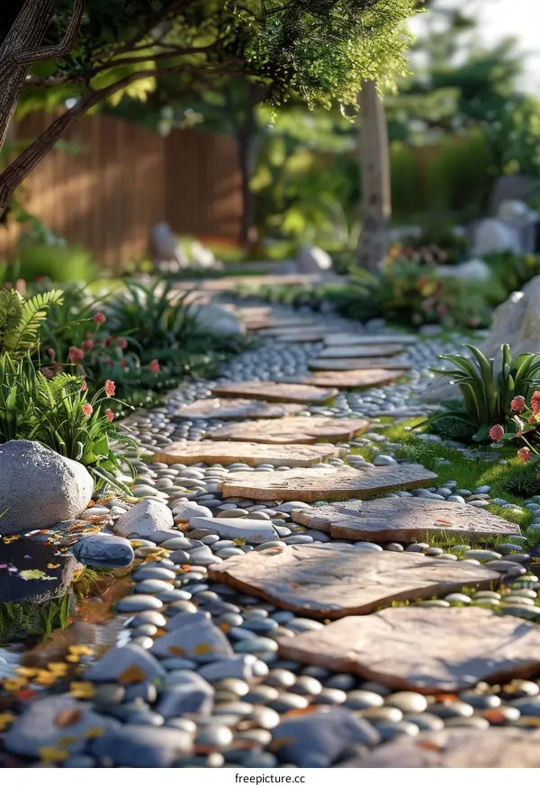 A Verdant Garden Pathway Amidst Nature's Embrace