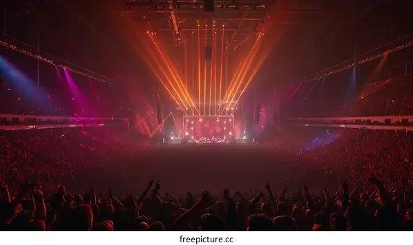 Thousands of people are watching a concert in an arena