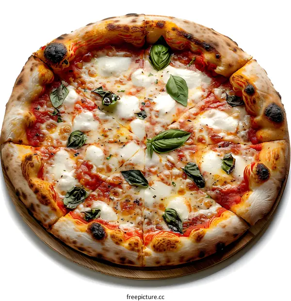 Delicious classic Italian pizza Margherita on wooden board