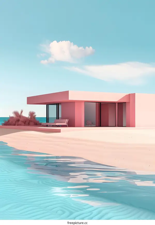 Minimalist Pink Beach House with Ocean View