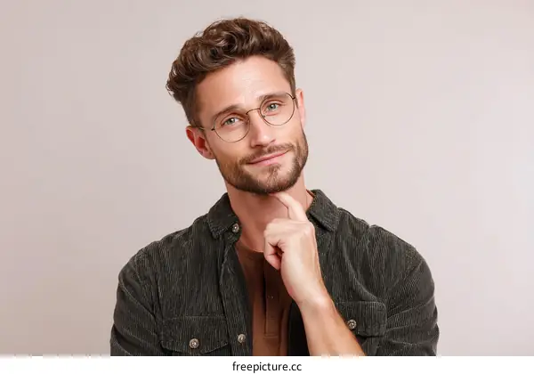 Thoughtful Caucasian Man Studio Portrait