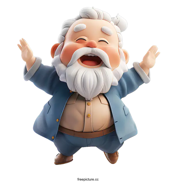 [Transparent Background PNG]A 3D illustration of an old man with a long white beard and a blue suit