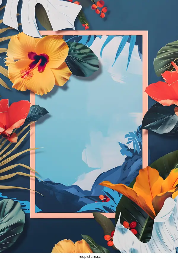 Tropical Floral Background with Frame
