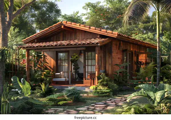 Tropical wooden cabin in the jungle