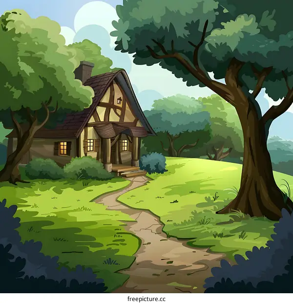 Wooden House in the Woods Illustration
