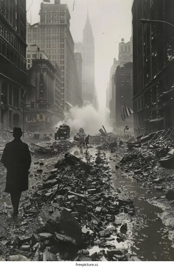 The ruins of Warsaw, Poland, after the Warsaw Uprising of 1944