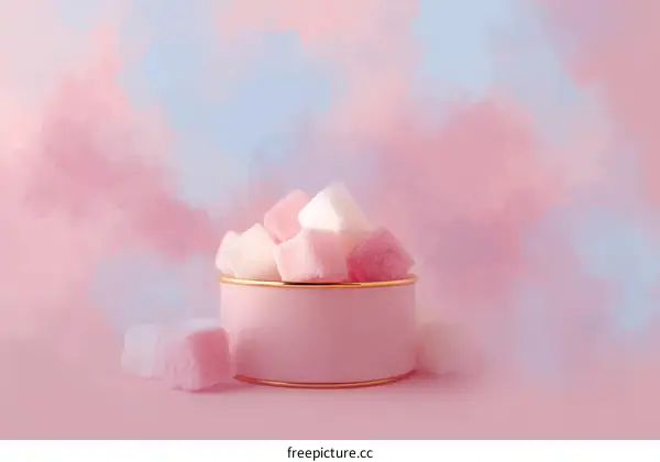 Pink Marshmallow Cubes in a Decorative Bowl
