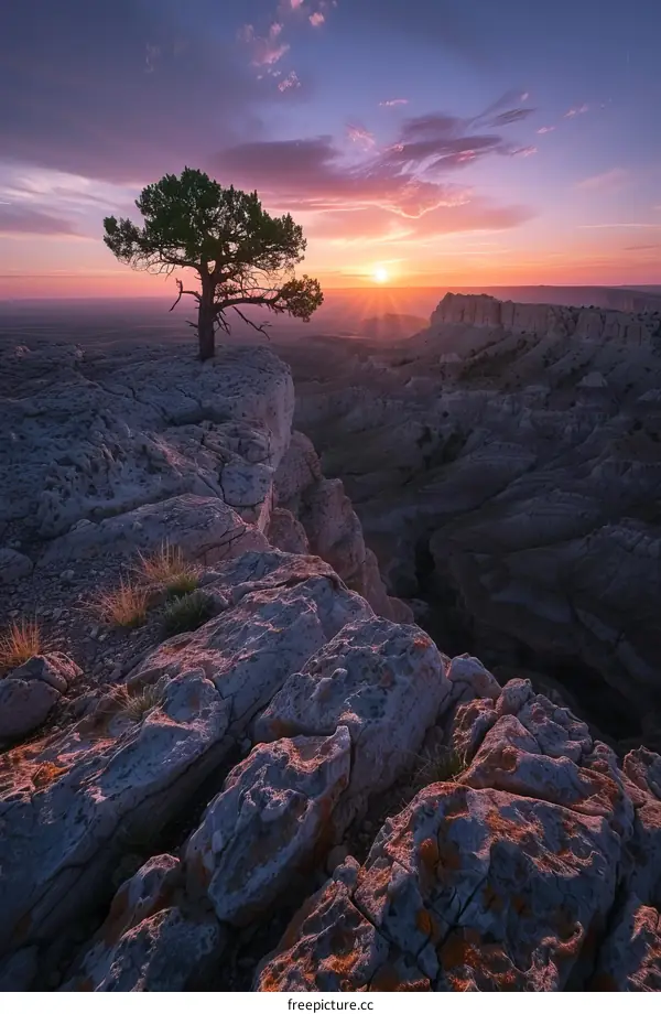 Lonely Tree Overlooking a Cliff at Sunset