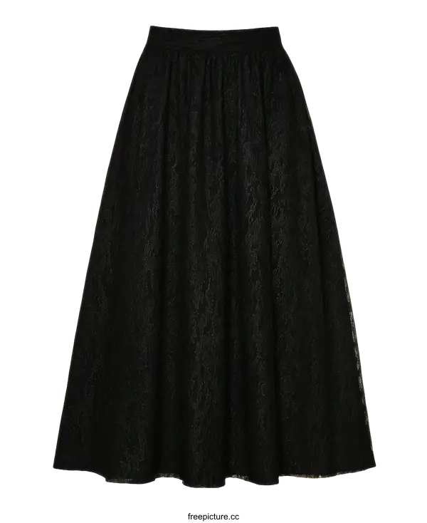 [Transparent Background PNG]Elegant Black Lace Midi Skirt