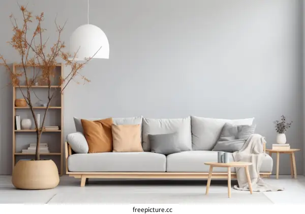 Airy and bright living room with a comfortable sofa