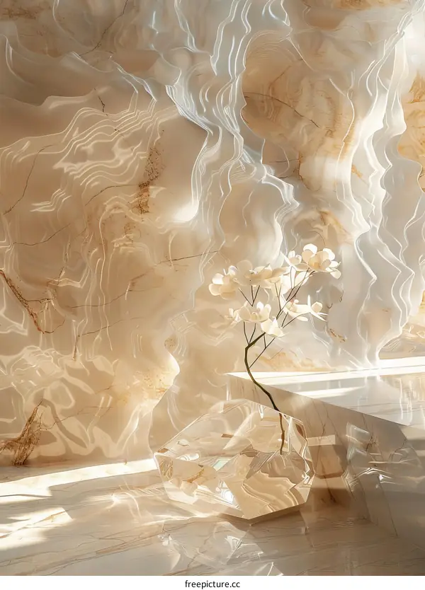 Beige Marble Texture Background With Flower