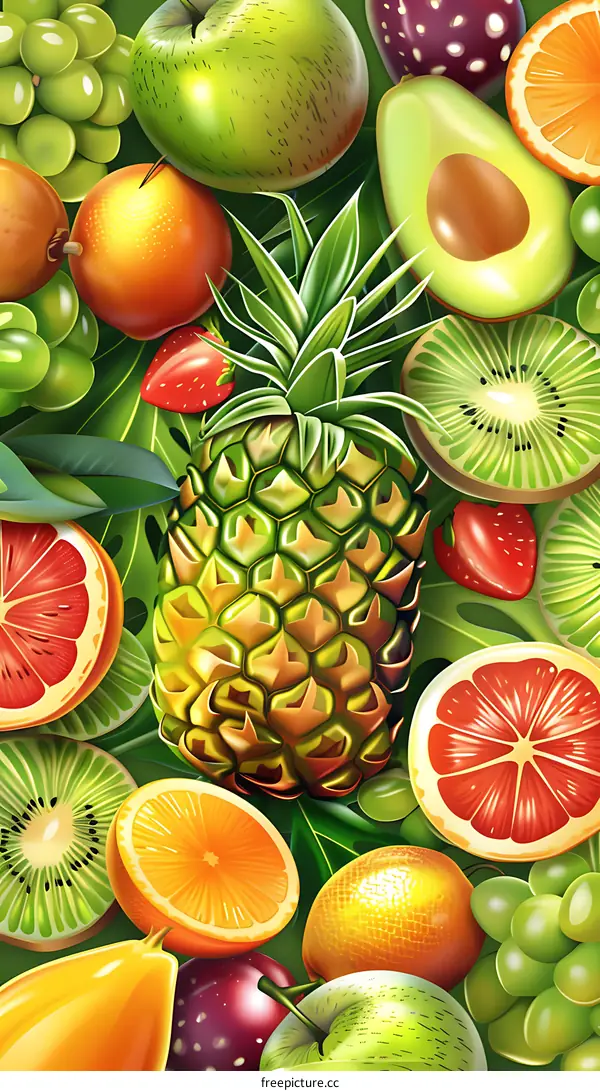 Fresh Tropical Fruit Seamless Pattern Illustration
