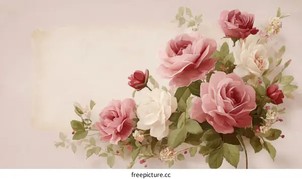 Vintage Rose Bouquet Illustration on Pastel Background