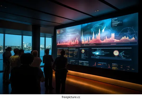Group of People Looking at a Futuristic Control Room Dashboard