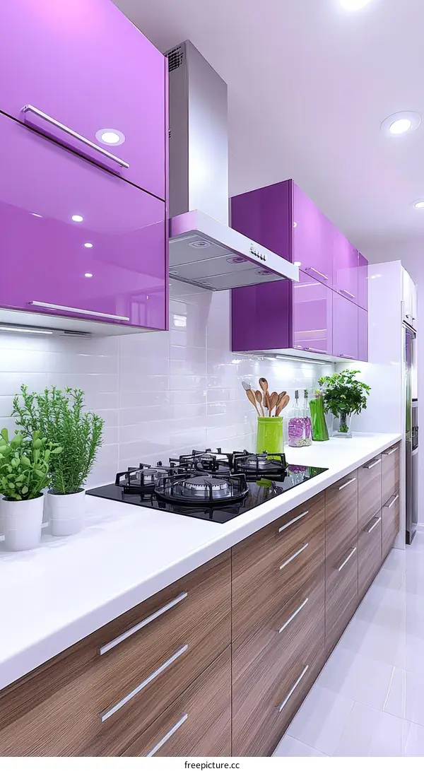 Modern Purple and Wood Kitchen Design