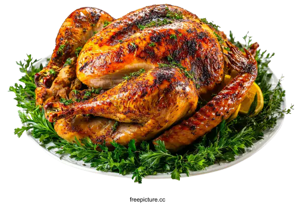 [Transparent Background PNG]Roasted Thanksgiving Turkey on a Plate