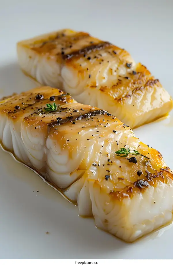 Two pieces of fish fillet with thyme