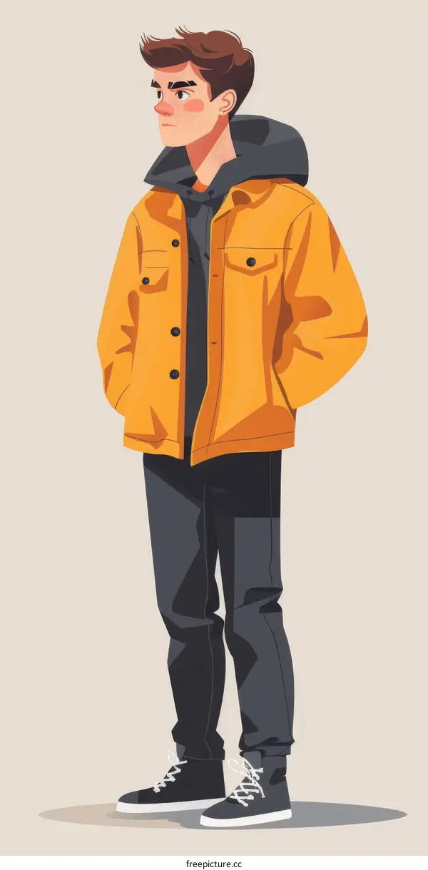 A young man wearing a yellow jacket