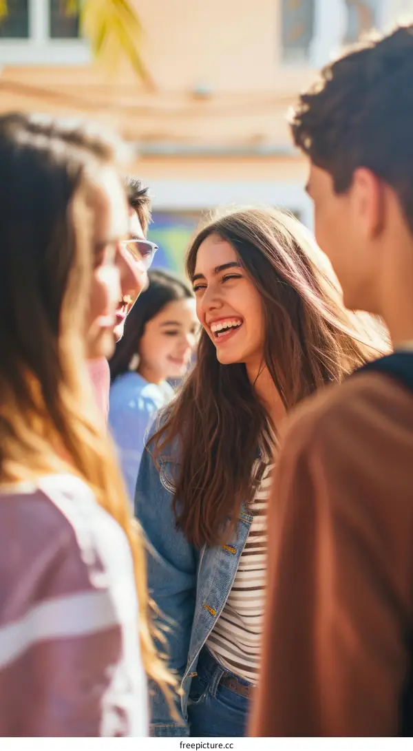 Laughing girl with friends in the background