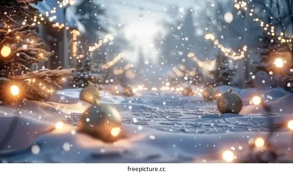 Christmas Lights on Snowy Night