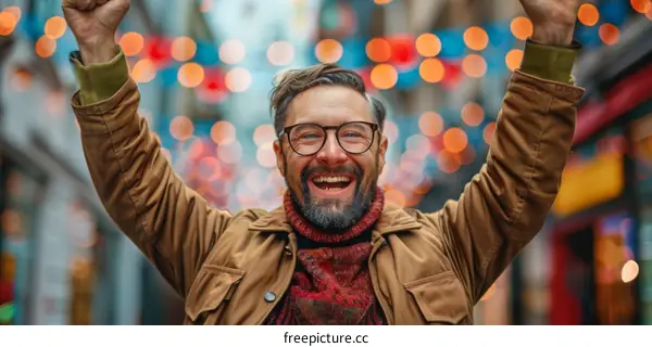 Happy Man Celebrating in the City
