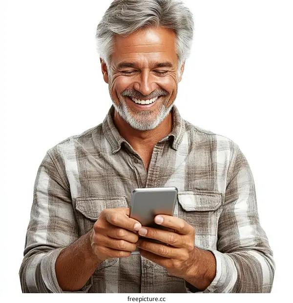 Smiling Man Using Mobile Phone